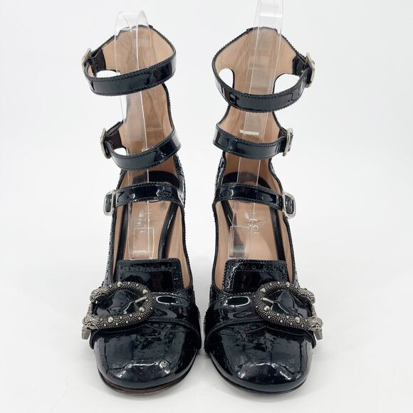Gucci Black Patent Leather Queercore Dionysus Buckle Snake Heel Pumps EU 38 - Picture 6 of 15